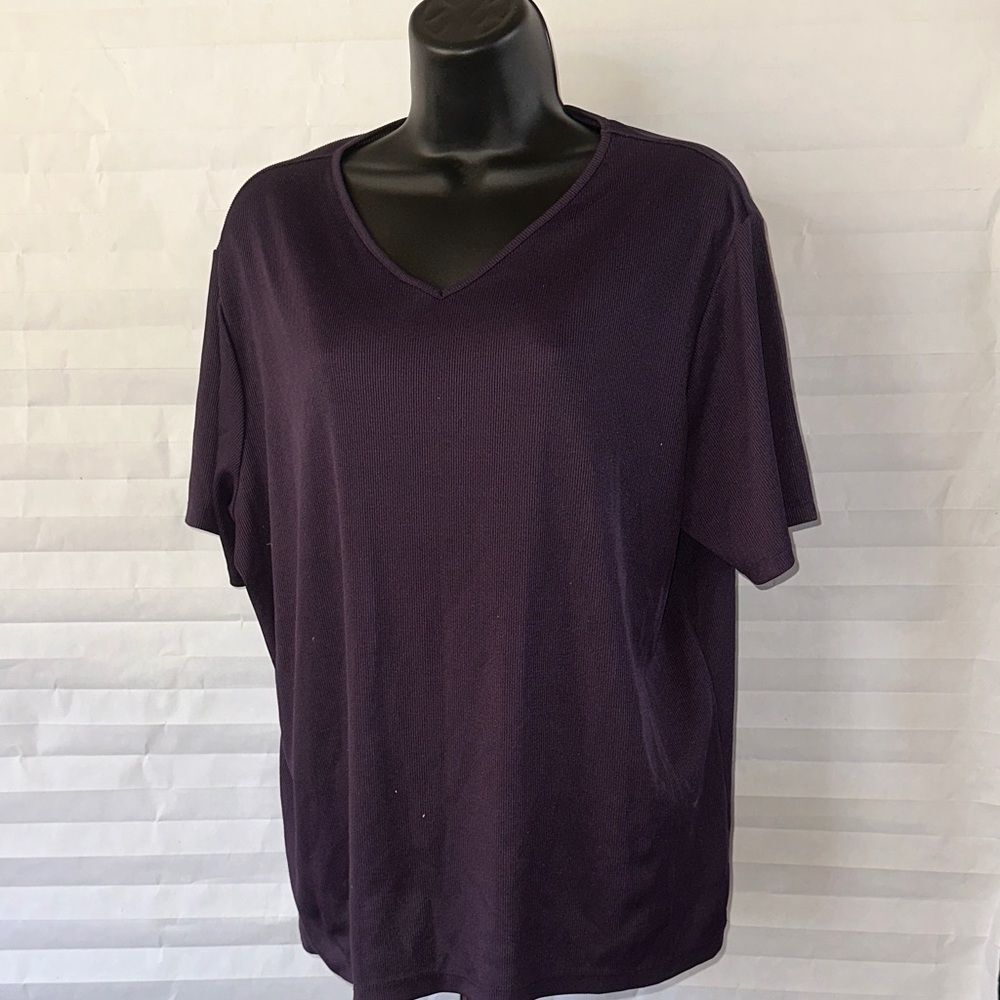 Laura Scott Women's Purple Ribbed Short Sleeve Blouse Size 16/18 Plus Knit Top